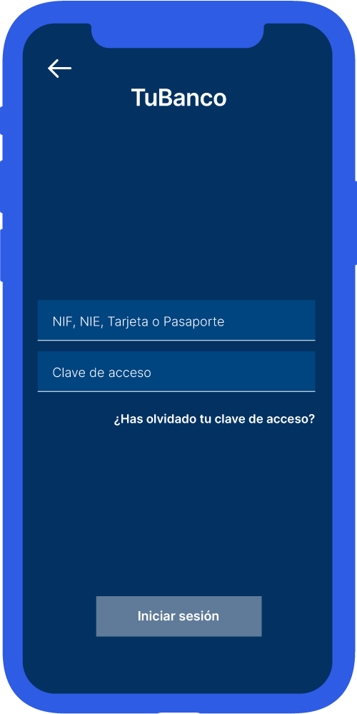 Pantalla de registro con el banco de la aplicación